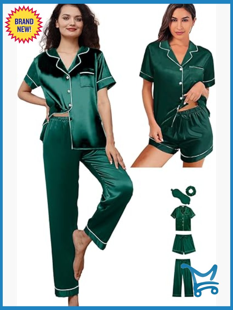 5pcs Silk Satin Pajama Sets Short Sleeve Button Down Pjs Sleepwear Loungewear